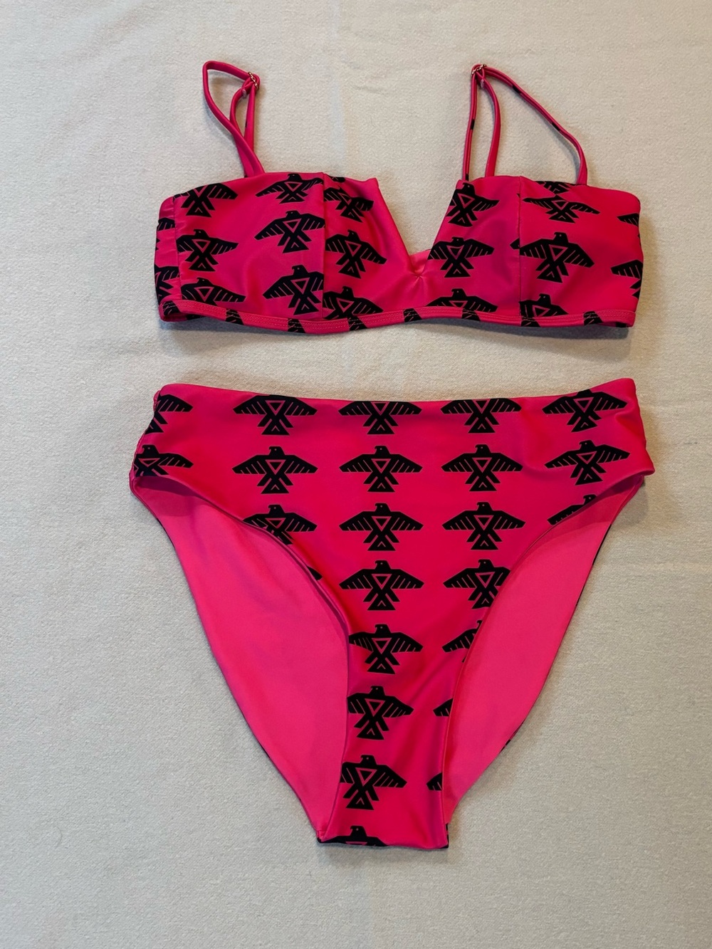 Buckskin Bikini Hot Pink Printed Bandeau Bikini Set Size M